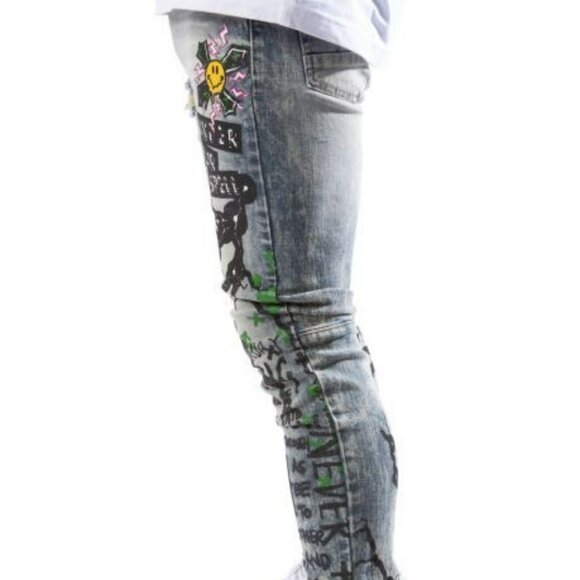 Men's Smoke Rize Sheffield Grafic Jeans Size 36/34 Blue - Picture 5 of 15